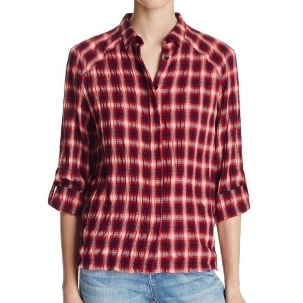 Alice and Olivia Red Glenna Plaid Button Down Shirt Sz. XS